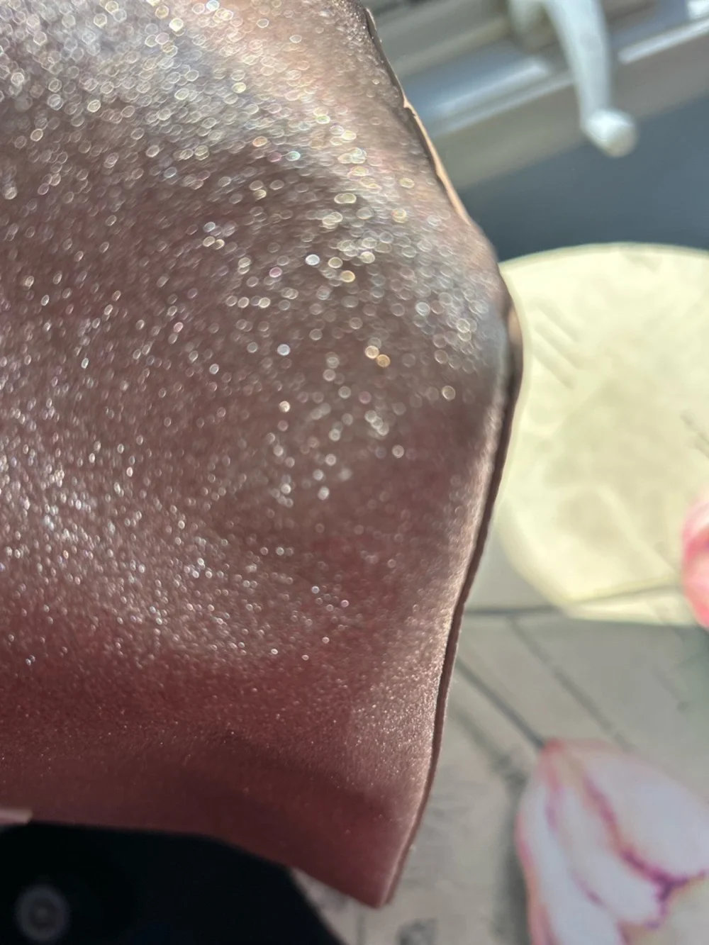kate spade Glitter Tote in Metallic Rose with Pink Handles